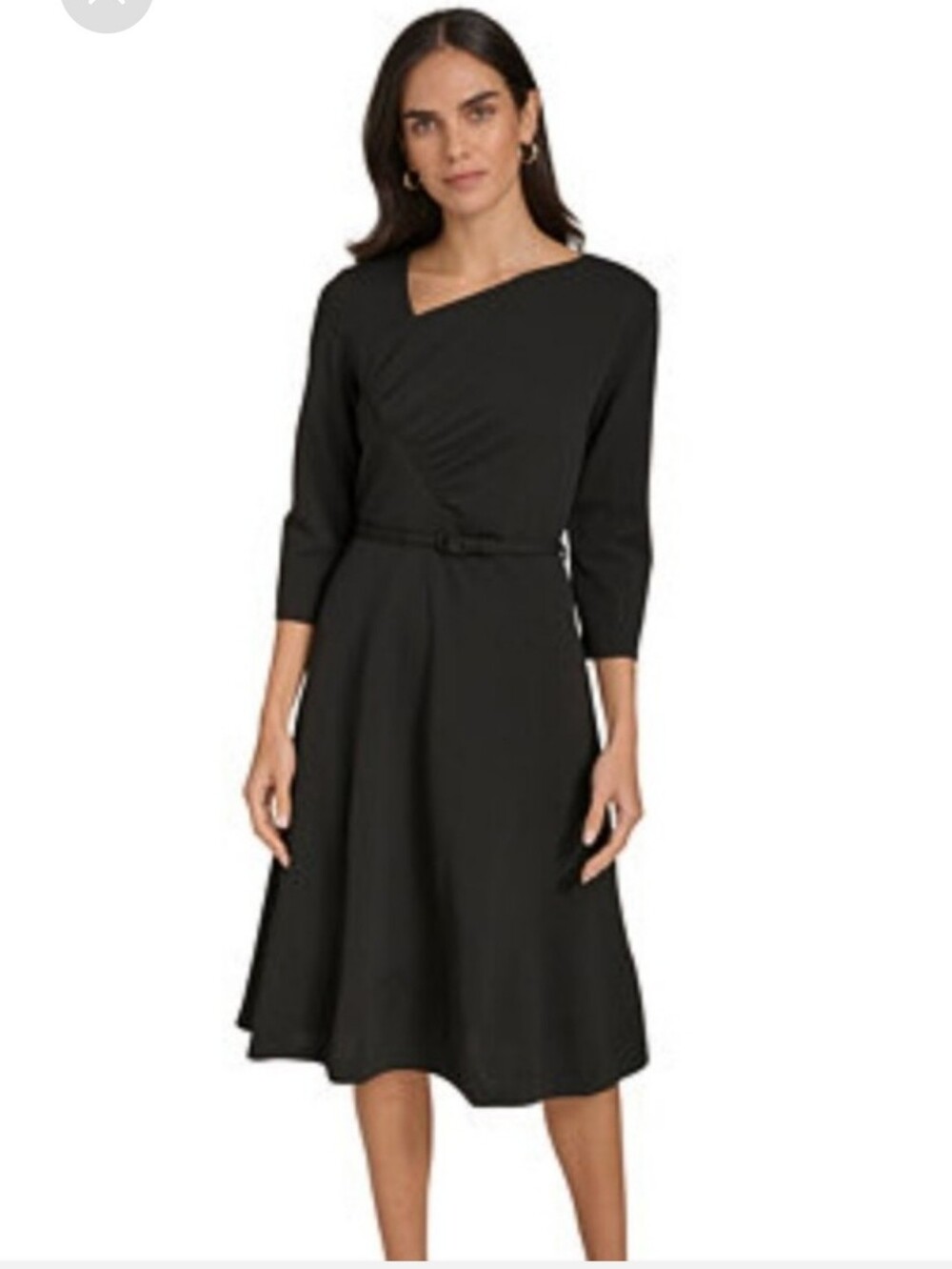 Calvin Klein NWT Black Asymmetrical Ruched A-Line Midi Dress Size 2 No Belt